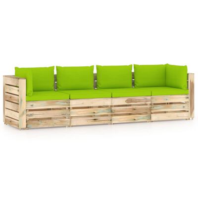 vidaXL Canapé de jardin 4 places avec coussins bois imprégné de vert