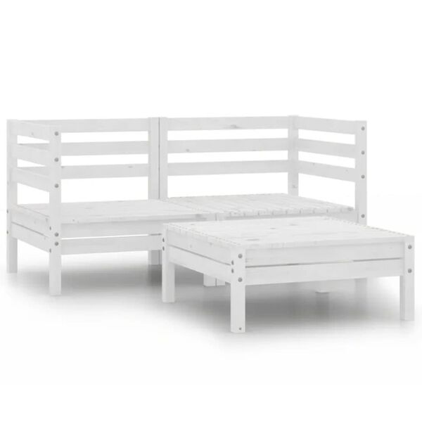 vidaXL Salon de jardin 3 pcs Bois de pin massif Blanc