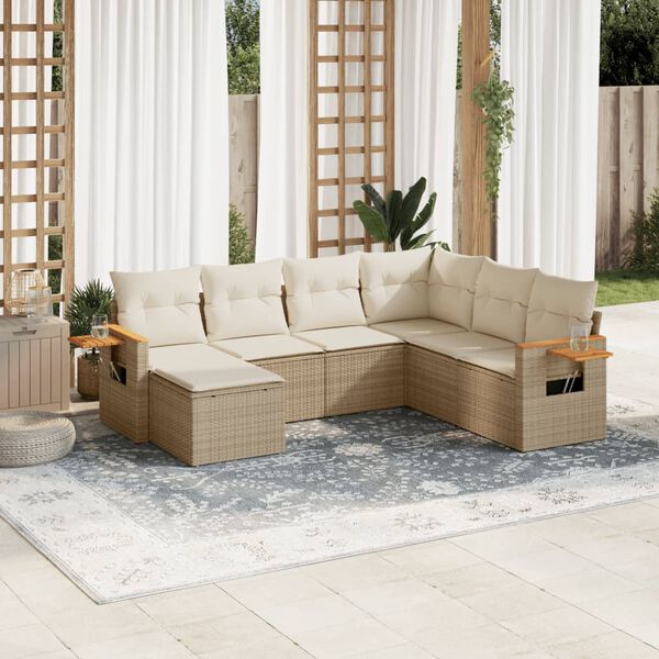 vidaXL Salon de jardin avec coussins 7 pcs beige r&eacute;sine tress&eacute;e