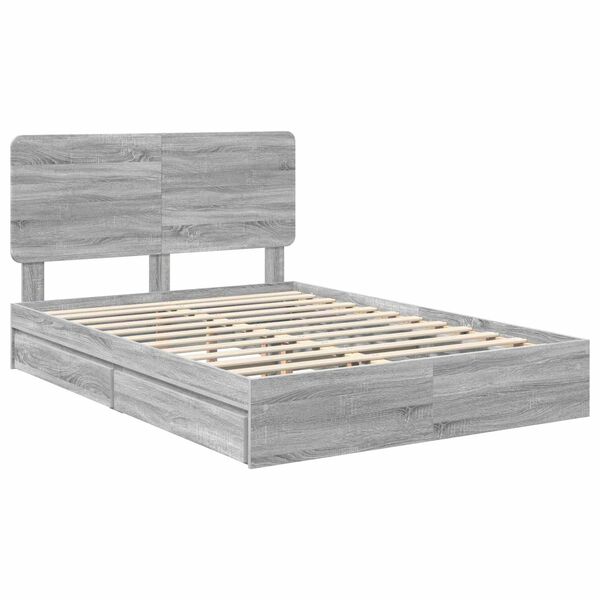 vidaXL Lit de Rangement Gris Sonoma 160 x 200 cm Bois d'ing&eacute;nierie