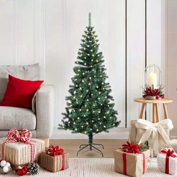 vidaXL Sapin de No&euml;l artificiel pr&eacute;-&eacute;clair&eacute; Vert 120 cm PVC et m&eacute;tal