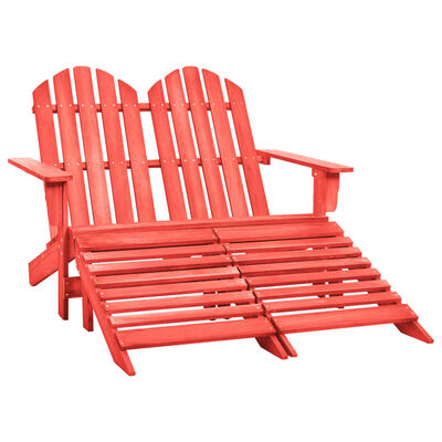 vidaXL Chaise de jardin Adirondack 2 places et pouf sapin massif Rouge