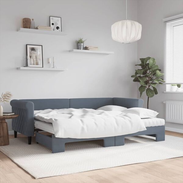 vidaXL Lit de jour avec gigogne et matelas gris fonc&eacute; 80x200cm velours