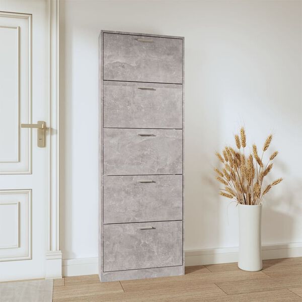 vidaXL Armoire à chaussures Gris béton 59x17x169 cm Bois d'ingénierie