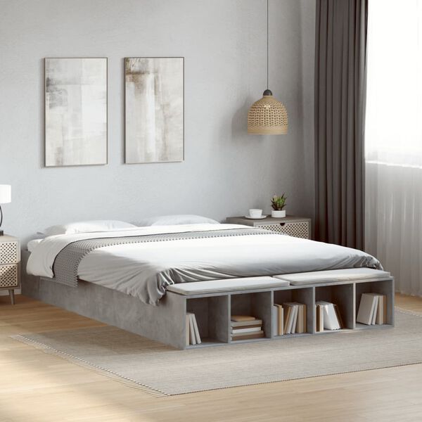 vidaXL Cadre de lit sans matelas gris b&eacute;ton 150x200 cm