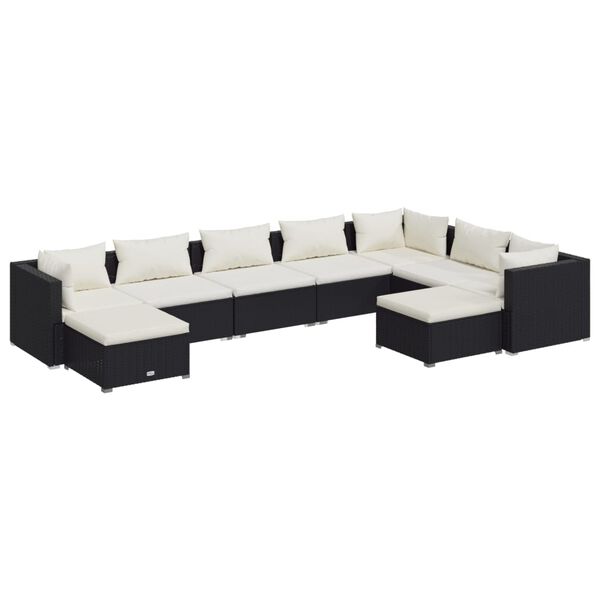 vidaXL Salon de jardin 9 pcs avec coussins Résine tressée Noir