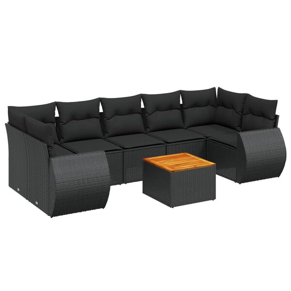vidaXL Salon de jardin 8 pcs avec coussins noir r&eacute;sine tress&eacute;e