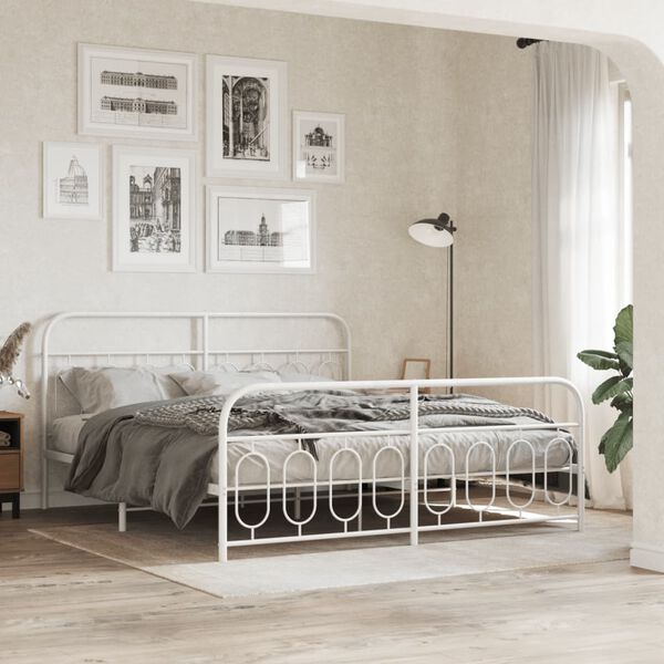 vidaXL Cadre de lit m&eacute;tal sans matelas et pied de lit blanc 193x203 cm