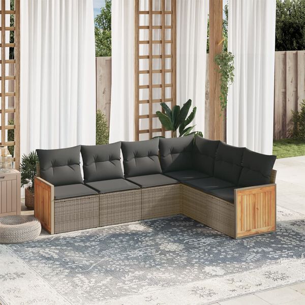 vidaXL Salon de jardin 6 pcs avec coussins gris r&eacute;sine tress&eacute;e