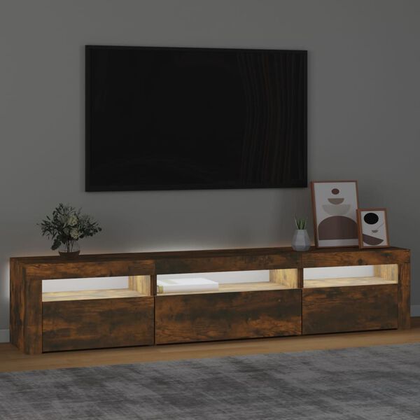 vidaXL Meuble TV avec lumières LED Chêne fumé 195x35x40 cm