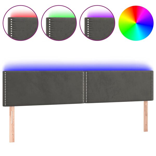 vidaXL T&ecirc;te de lit &agrave; LED Gris fonc&eacute; 160x5x78/88 cm Velours