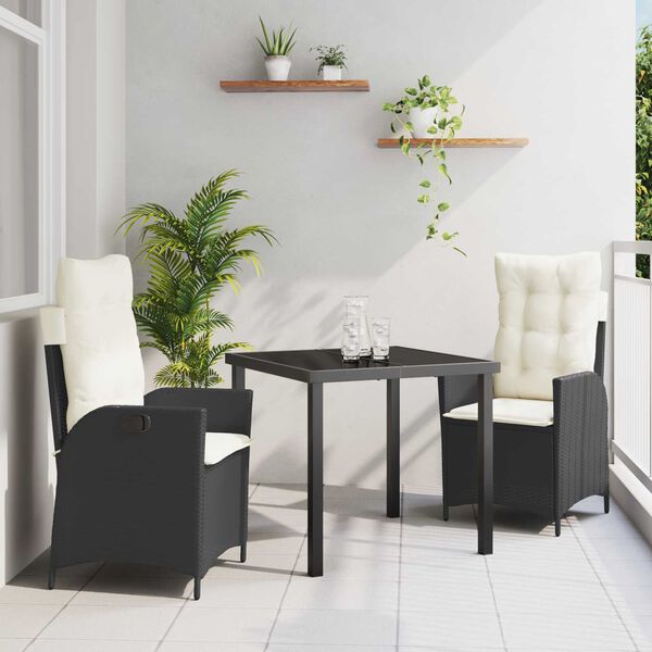 vidaXL Ensemble de salle &agrave; manger pour jardin 3 pcs Noir polyrotin