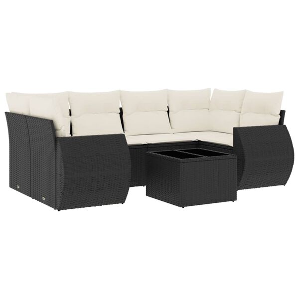 vidaXL Salon de jardin 7 pcs avec coussins noir résine tressée