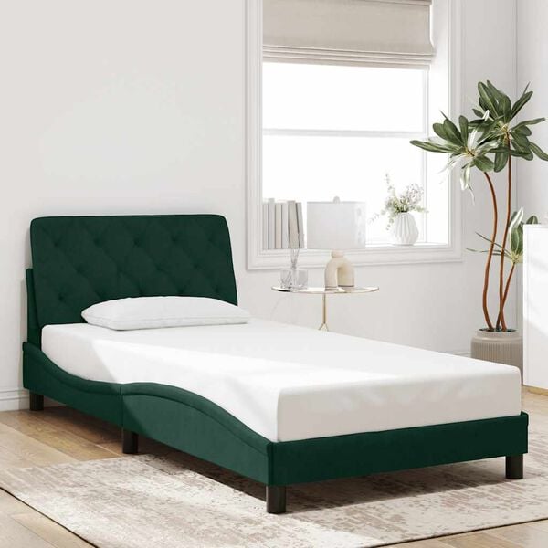 vidaXL Cadre de lit avec LED sans matelas vert fonc&eacute; 100x200cm velours