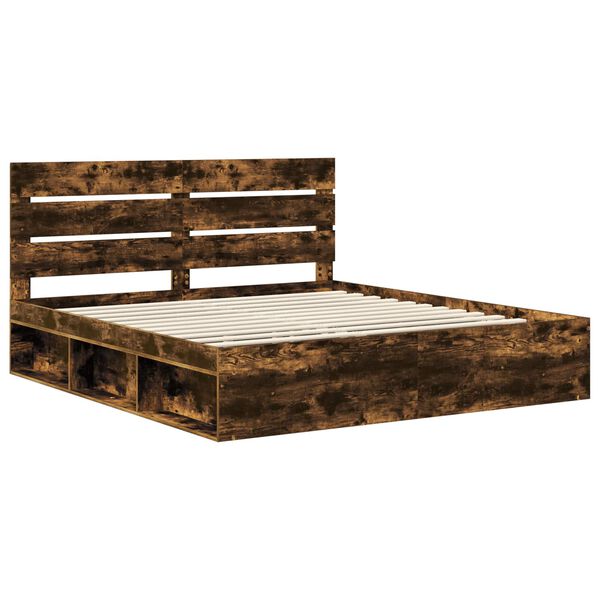 vidaXL Cadre de lit Ch&ecirc;ne fum&eacute; 200 x 200 cm Bois de pin massif
