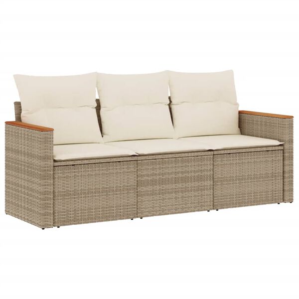 vidaXL Salon de jardin avec coussins 3 pcs beige résine tressée