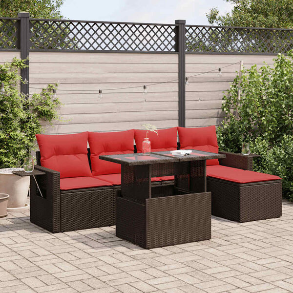 vidaXL Salon de jardin avec coussins 6 pcs marron r&eacute;sine tress&eacute;e acacia