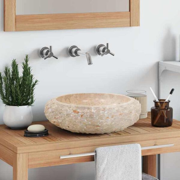 vidaXL Évier 40 x 12 cm Marbre Crème