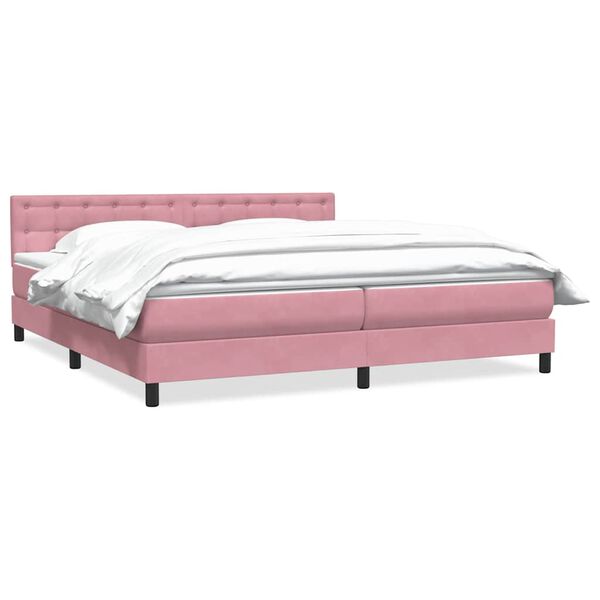 vidaXL Sommier &agrave; lattes de lit avec matelas rose 200x210 cm velours