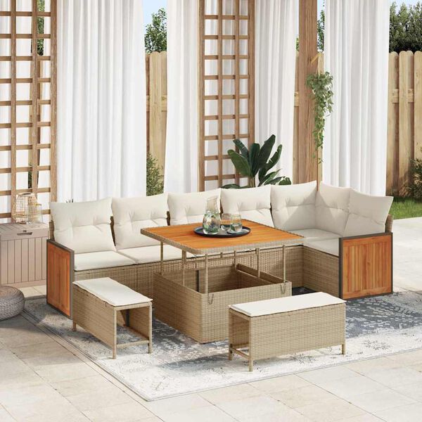 vidaXL Ensemble de canap&eacute; de jardin 9 pcs Beige et cr&egrave;me polyrotin