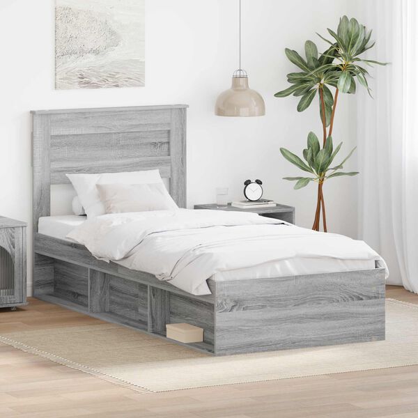 vidaXL Cadre de lit Gris Sonoma 90 x 190 cm Bois de pin massif