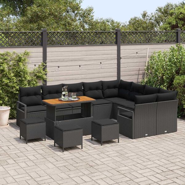 vidaXL Ensemble de canap&eacute; de jardin 13 pcs Noir Poly rotin