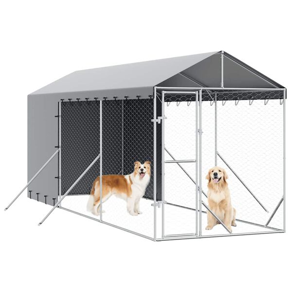 vidaXL Chenil d'ext&eacute;rieur pour chiens avec toit argent&eacute; 2x6x2,5 m