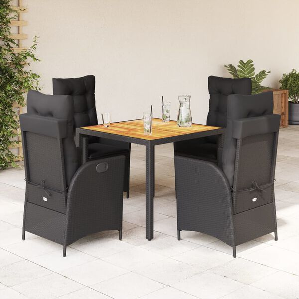 vidaXL Ensemble &agrave; manger de jardin coussins 5pcs Noir R&eacute;sine tress&eacute;e