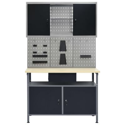 vidaXL Établi avec 3 panneaux muraux et 1 armoire