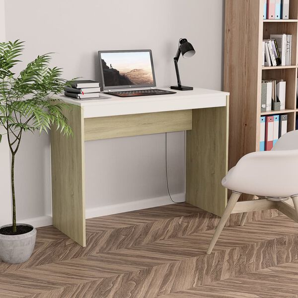 vidaXL Bureau Blanc et ch&ecirc;ne sonoma 90x40x72 cm Bois d'ing&eacute;nierie