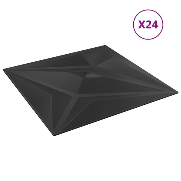 vidaXL Panneaux muraux &Eacute;toile 24 pcs Noir &Eacute;toile 50 x 50 cm Mousse XPS