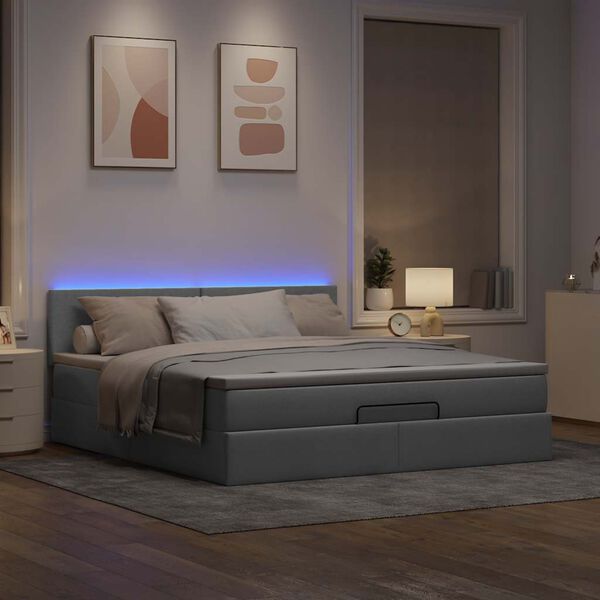 vidaXL Lit ottoman avec matelas et LED Gris clair 180x200 cm tissu