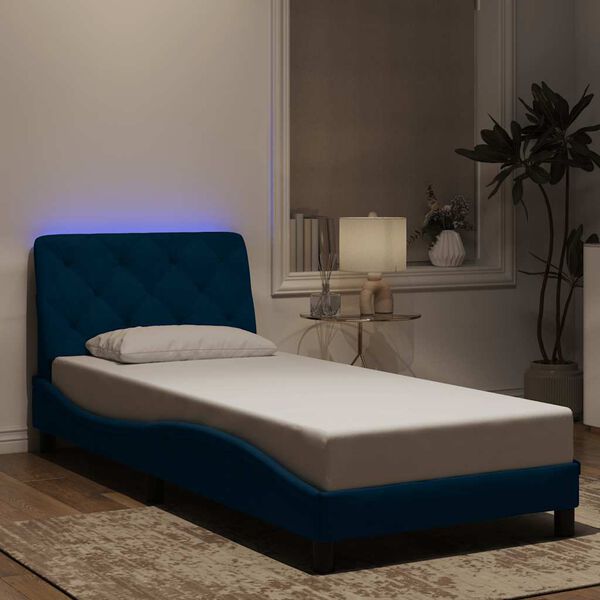 vidaXL Cadre de lit avec LED sans matelas bleu 90x200 cm velours