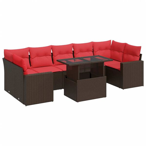 vidaXL Salon de jardin 8pcs avec coussins marron résine tressée acacia
