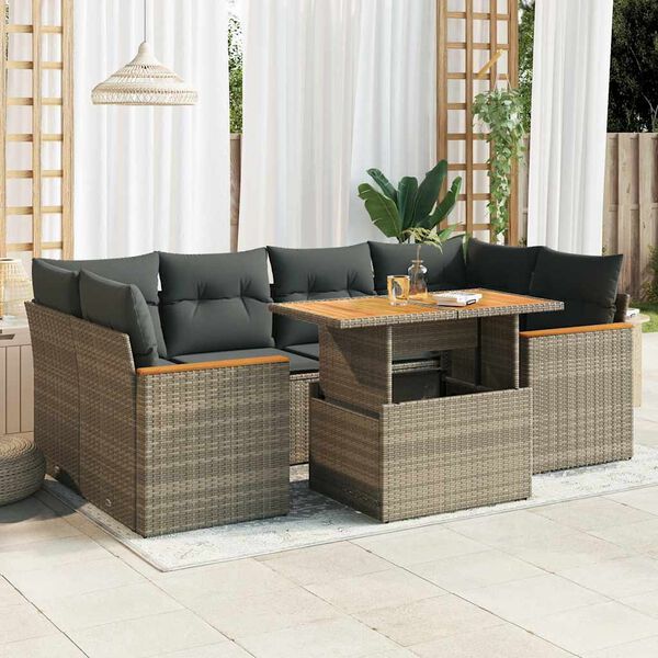vidaXL Salon de jardin avec coussins 6 pcs gris r&eacute;sine tress&eacute;e acacia