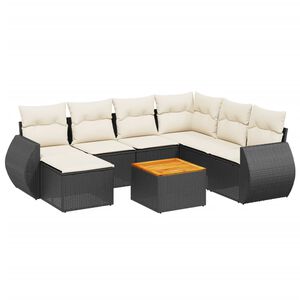 vidaXL Salon de jardin 8 pcs avec coussins noir r&eacute;sine tress&eacute;e