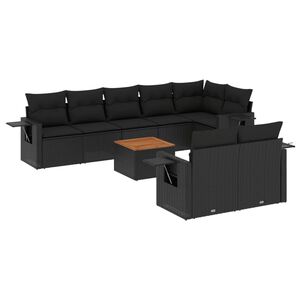 vidaXL Salon de jardin 9 pcs avec coussins noir r&eacute;sine tress&eacute;e