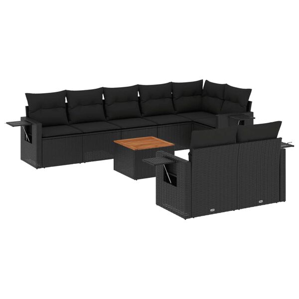 vidaXL Salon de jardin 9 pcs avec coussins noir r&eacute;sine tress&eacute;e