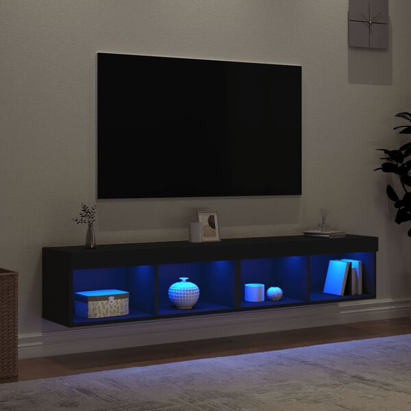 vidaXL Meubles TV avec lumi&egrave;res LED 2 pcs noir 80x30x30 cm