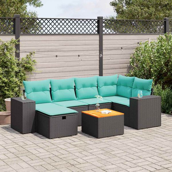 vidaXL Salon de jardin 7 pcs avec coussins noir r&eacute;sine tress&eacute;e