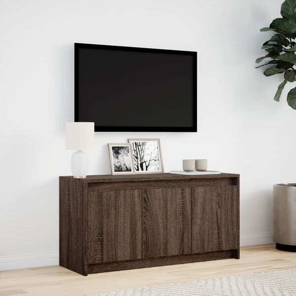 vidaXL Meuble TV avec LED ch&ecirc;ne marron 100x34x50 cm bois d'ing&eacute;nierie