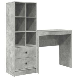 vidaXL Bureau avec tiroir avec &eacute;tag&egrave;re avec stockage 2 pcs Gris b&eacute;ton