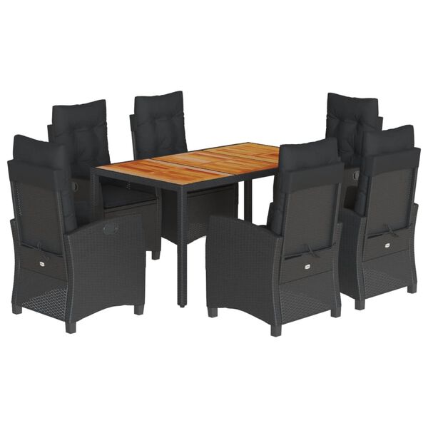 vidaXL Ensemble &agrave; manger de jardin coussins 7pcs Noir R&eacute;sine tress&eacute;e