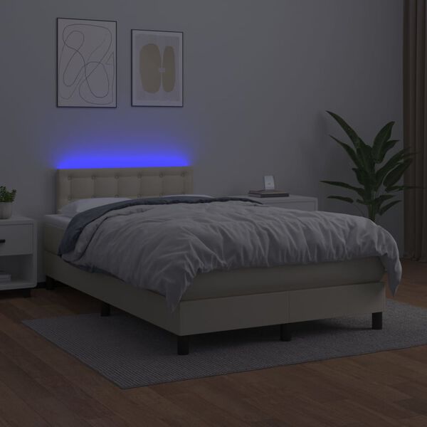 vidaXL Sommier &agrave; lattes de lit avec matelas et LED Cr&egrave;me 120x200 cm