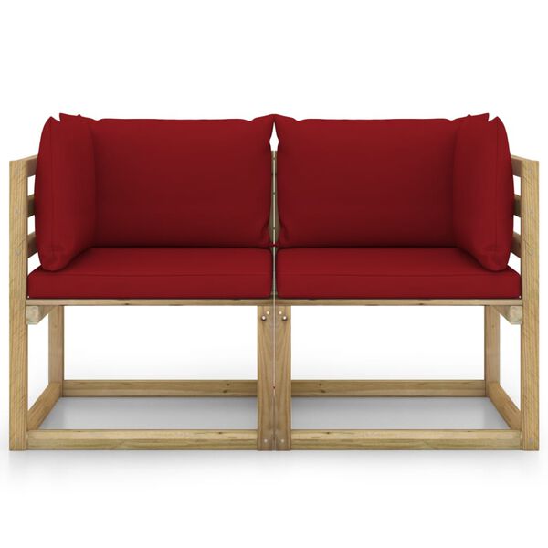 vidaXL Canap&eacute;s d'angle de jardin 2pcs et coussins Pin impr&eacute;gn&eacute; de vert