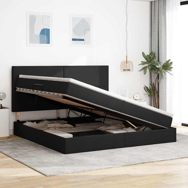 vidaXL Lit avec rangement et LED avec LED Noir 200 x 200 cm Polyester