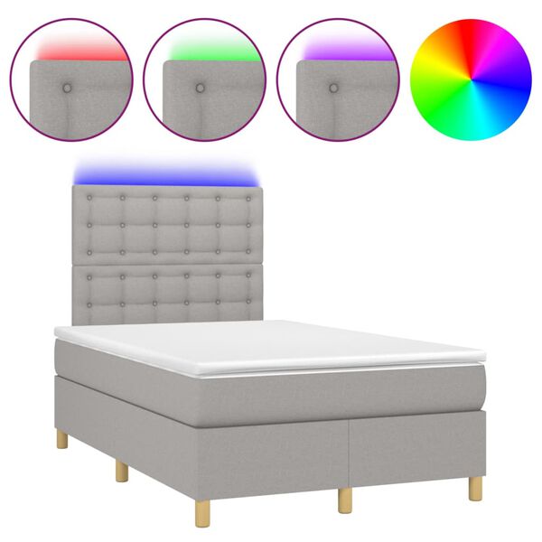vidaXL Sommier &agrave; lattes de lit matelas et LED Gris clair 120x200 cm