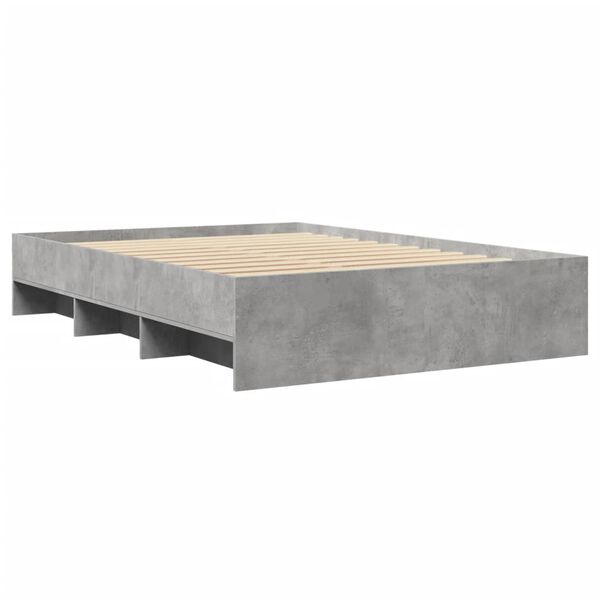 vidaXL Cadre de lit sans matelas gris b&eacute;ton 135x190 cm bois ing&eacute;nierie
