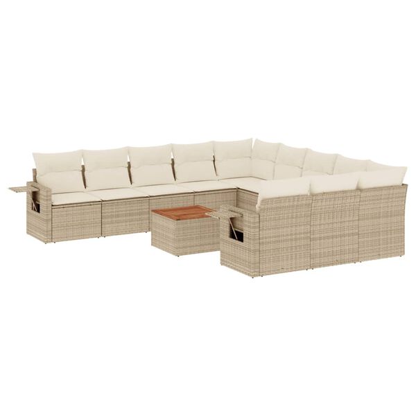 vidaXL Salon de jardin avec coussins 12 pcs beige r&eacute;sine tress&eacute;e