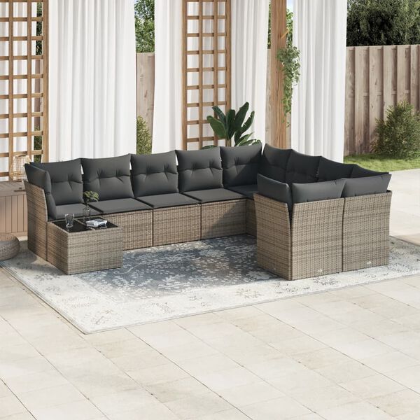 vidaXL Salon de jardin avec coussins 10 pcs gris résine tressée